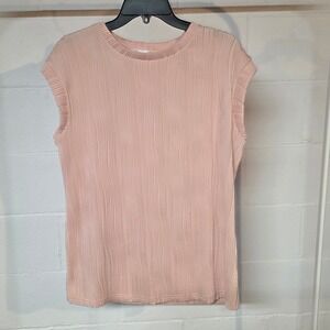 Liam & Co Womens Large Blush Pink Wavy Plisse Textured Sleeveless Crew Neck Top